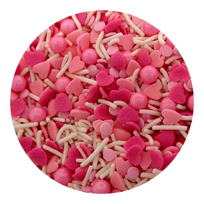 sprinkles corazon rosa perlas rosas y granillo blanco